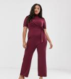 Fashion Union Plus High Neck Jumpsuit With Wrap Front-red