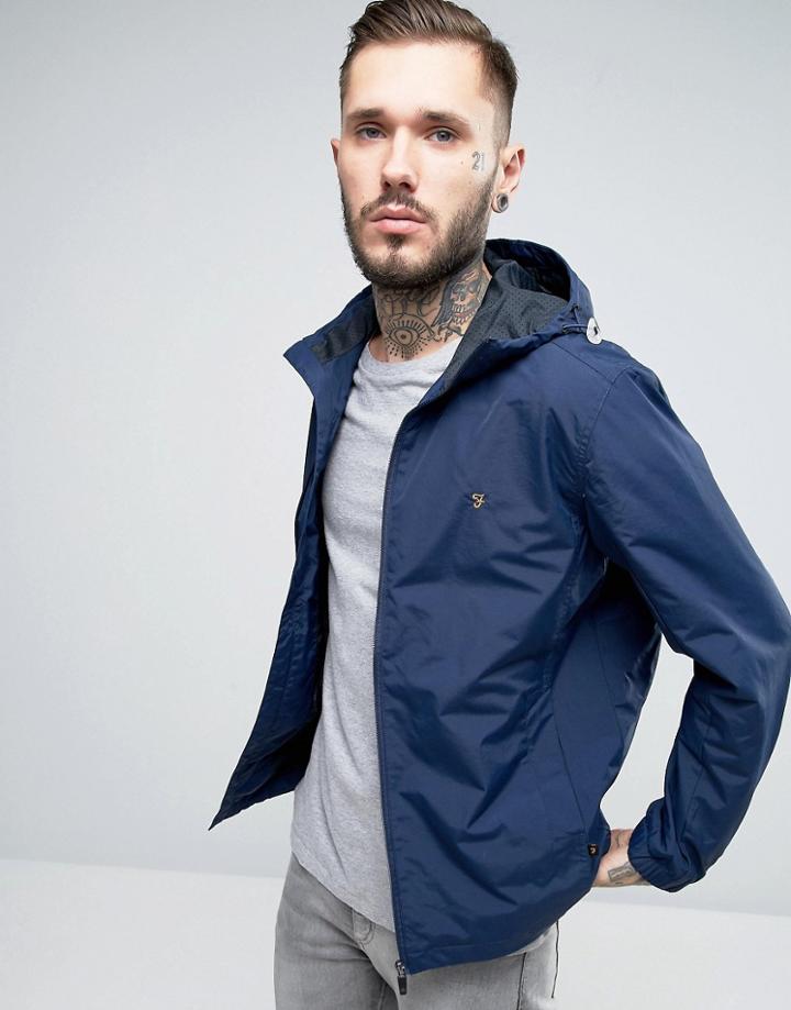 Farah Zip Up Hooded Jacket In Navy Nylon - Navy