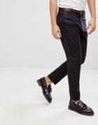 Bershka Straight Fit Checked Pants - Purple