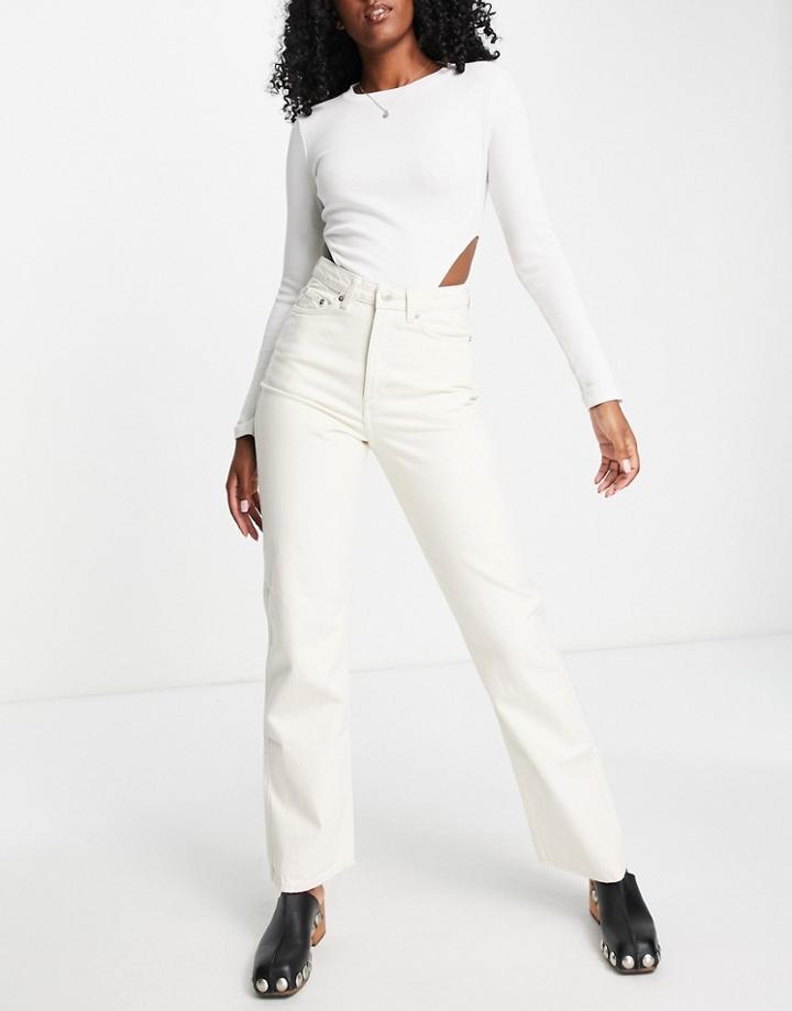 Weekday Cotton Blend Rowe High Waist Straight Leg Jeans In Ecru - Cream-white