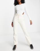 Weekday Cotton Blend Rowe High Waist Straight Leg Jeans In Ecru - Cream-white