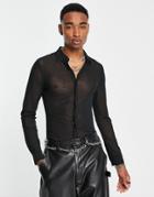 Asos Design Super Skinny Mesh Shirt In Black