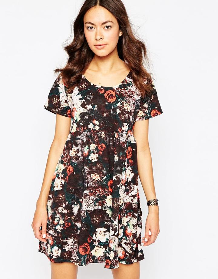 Motel Sky Dress In Wallflower Print - Wall Flower Peach