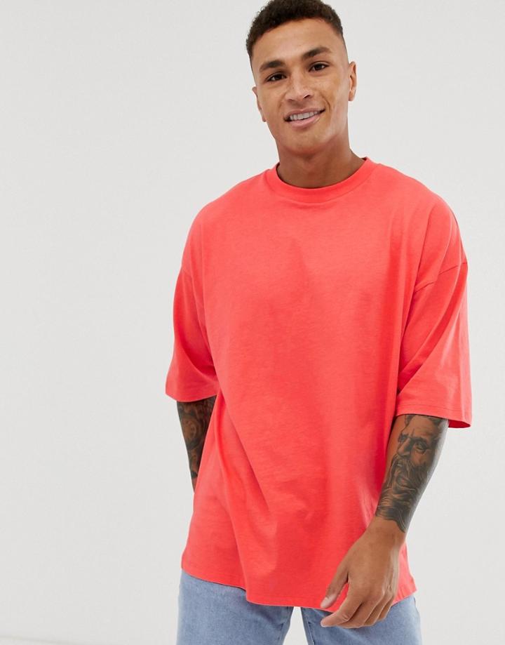 Asos Design Oversized T-shirt With Side Split In Pink - Orange