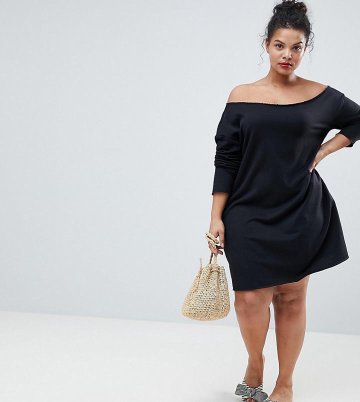 Asos Curve Raw Edge Off Shoulder Sweat Dress - Black