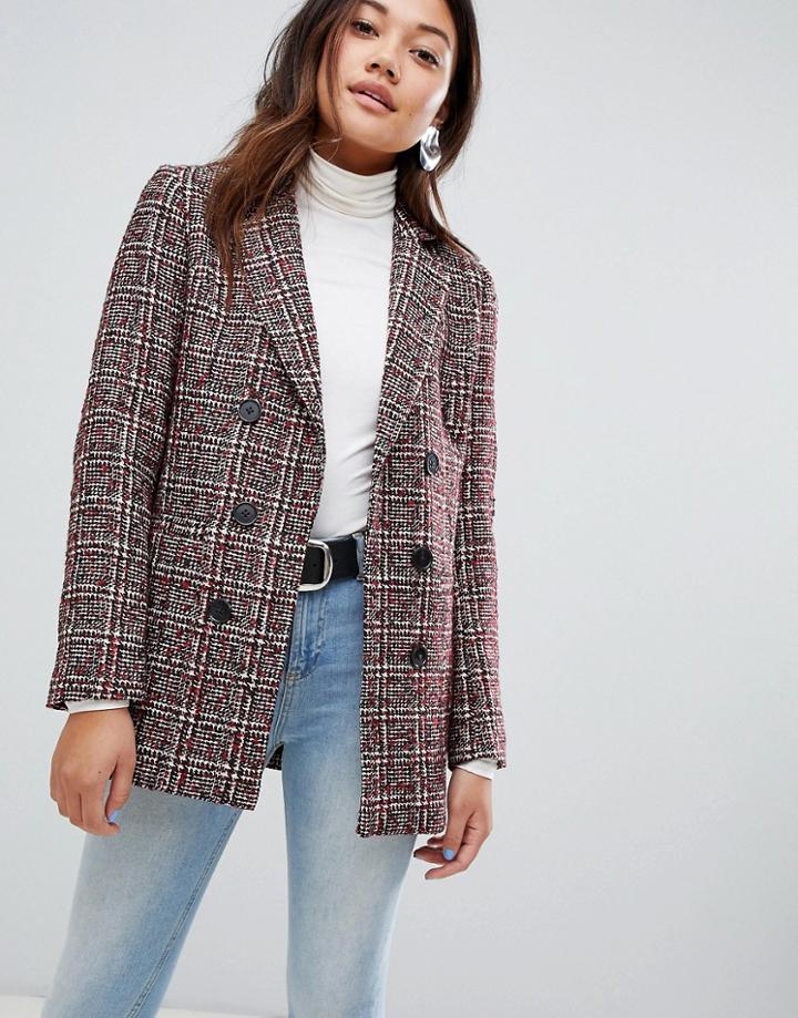 New Look Check Blazer Coat In Rust - Orange