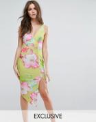 Ginger Fizz Plunge Midi Dress In Citrus Floral - Multi