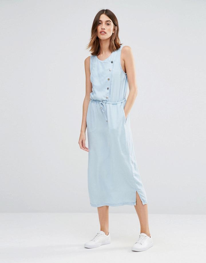 Warehouse Chombray Asymmetric Waisted Dress - Blue