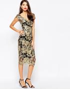 The Crystal Collection By Vesper Pandora Metallic Lace Midi Dress - Gold