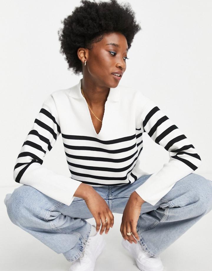 New Look Half Zip Collar Sweater In White Stripe
