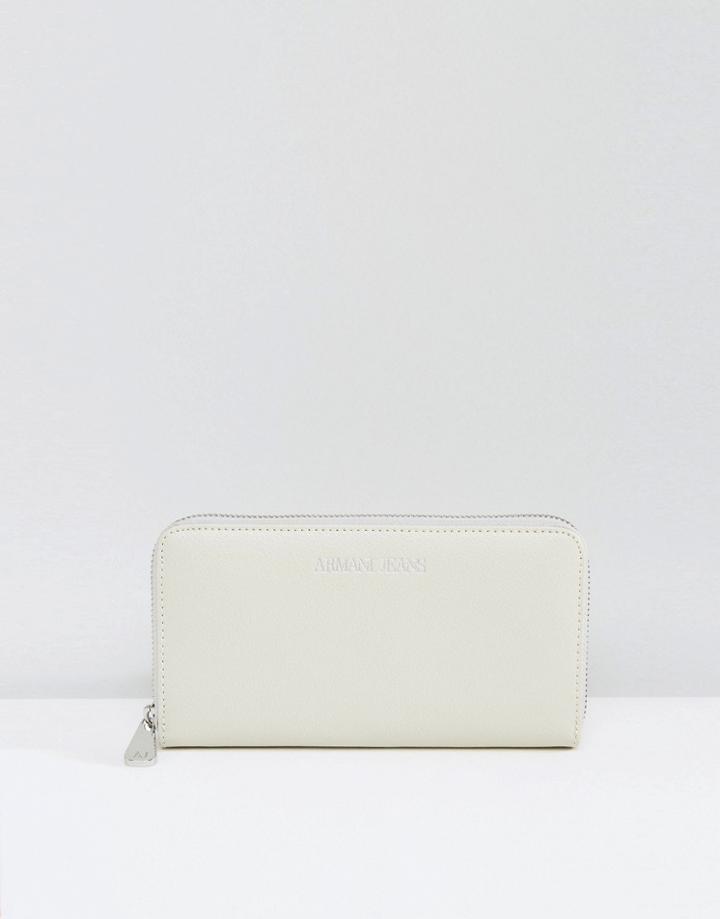 Armani Jeans Zip Around Leather Purse In Beige - Beige