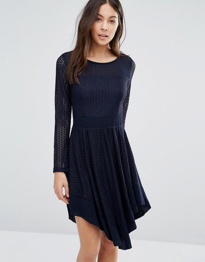 Wal G Skater Dress In Crochet - Navy