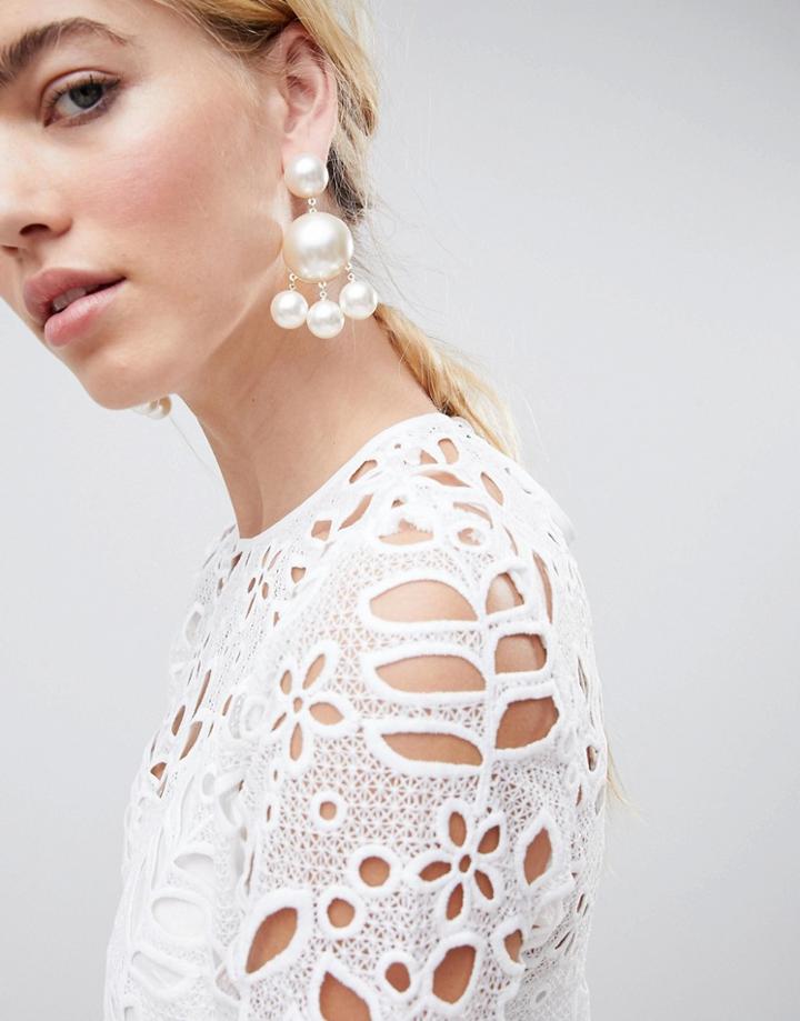 Asos Design Pearl Triple Ball Drop Earrings - Gold