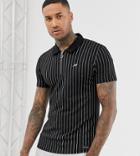 Mauvais Muscle Polo Shirt In Stripe With Half Zip - Black