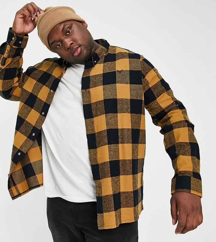 Threadbare Plus Check Shirt In Camel-neutral