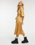 Closet London Wrap Tie Midi Shirt Dress With Cropped Sleeve In Rust-orange