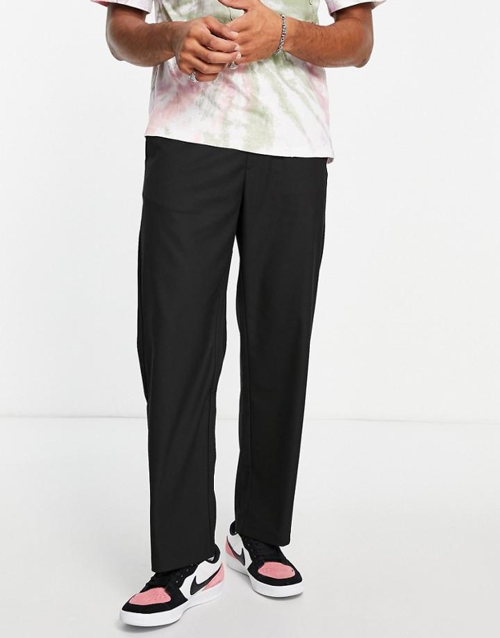 Pull & Bear Wide Leg Tailored Pants In Black