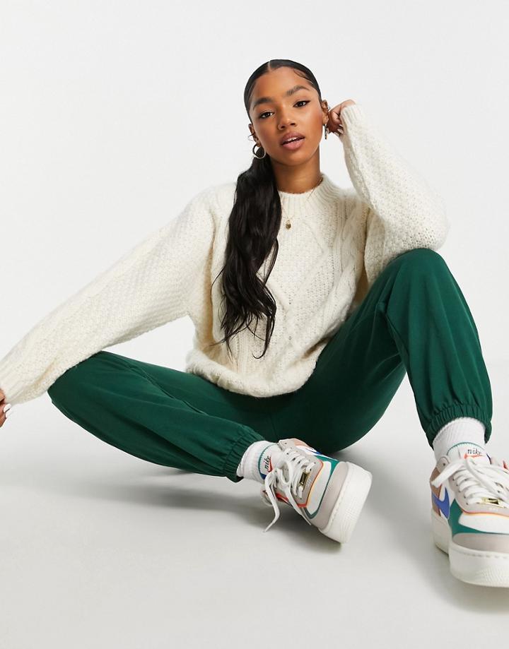 Asos Design Oversized Sweater In Cable In Cream-white