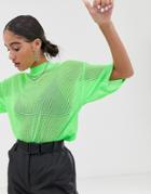 Asos Design Oversized Mesh T-shirt In Neon Green - Green