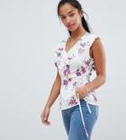 Fashion Union Petite Wrap Top With Ruffle Shoulders In Vintage Floral Co-ord - White