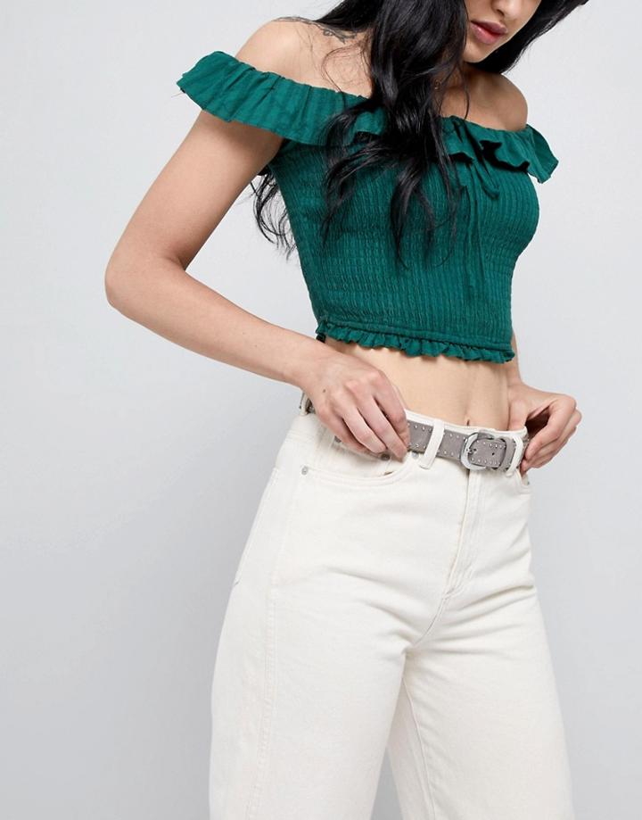 Bershka Studded Belt In Taupe - Beige