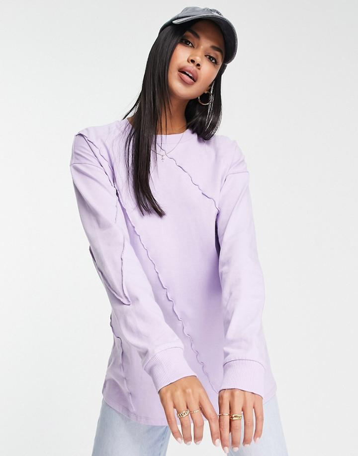 Asos Design Oversized Long Sleeve T-shirt With Exposed Seam Detail In Lilac-purple