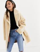 Asos Design Plush Faux Fur Bonded Overcoat In White