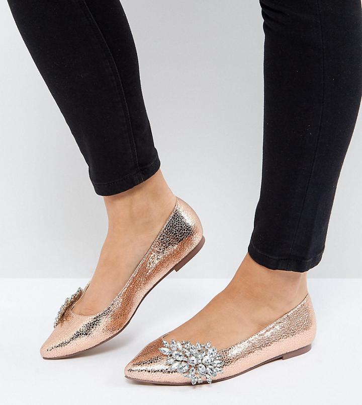 Asos Vivid Wide Fit Embellished Ballet Flats - Gold