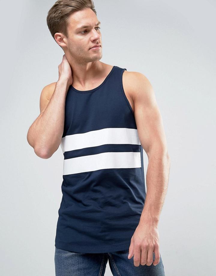 Jack & Jones Core Tank With Printed Stripe - Navy