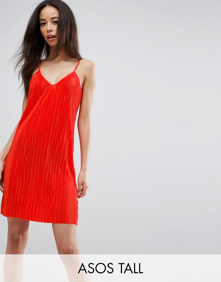 Asos Tall Cami Dress In Plisse - Pink