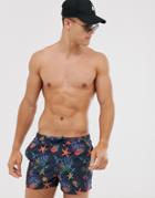 Asos Design Swim Shorts With Underwater Animal Print In Short Length