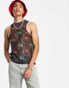 Asos Design Muscle Fit Tank Top In Black Tie Dye Mesh In Recycled Polyester