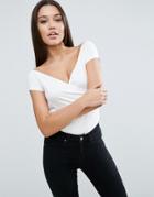 Asos Top With Wrap Front And Cap Sleeves - Cream