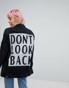 Noisy May Girlfriend Trucker Denim Jacket With Foil Detail - Black