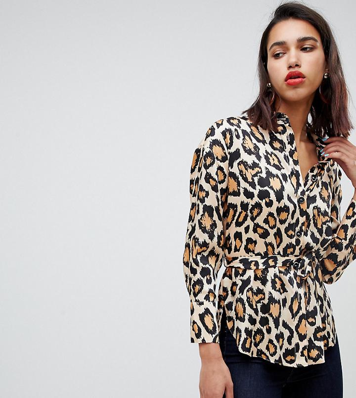 River Island Belted Shirt In Leopard Print - Multi