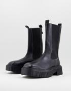 Asra Connie Calf Length Chelsea Boots In Black Leather