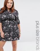 Yumi Plus Belted Dress In Floral Print - Black