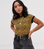 Brave Soul Petite Crop Ringer Tee In Leopard Print-multi