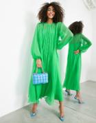 Asos Edition Shirred Front Maxi Dress In Bright Green