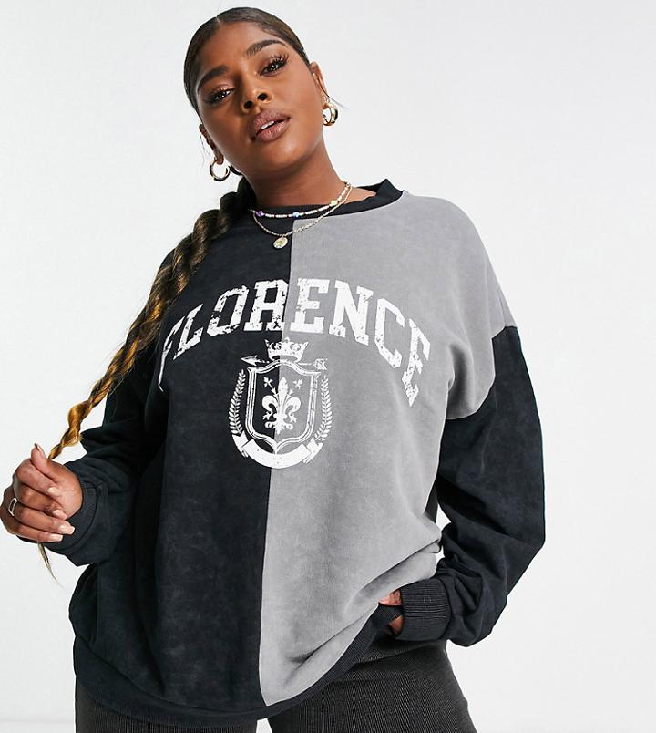 Asos Design Curve Oversized Sweatshirt With Spliced Front Print-multi