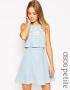 Asos Petite Embellished Crop Top Skater Dress - Light Blue