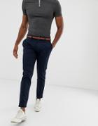 Pull & Bear Skinny Chino With Belt In Navy Blue - Navy