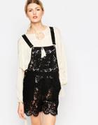 Ganni Gothic Lace Overall In Black - Black