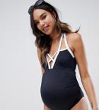 Asos Design Maternity Recycled Mono Color Block Swimsuit In Black And White