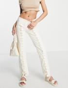 & Other Stories Cotton Lace Up Detail Straight Leg Jeans In Off White - White