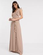 Tfnc Bridesmaid Ruffle Detail Maxi Dress In Mink-brown