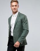 Asos Skinny Blazer In Washed Cotton In Green - Green