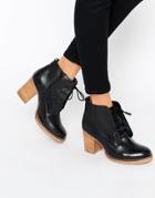Ravel Lace Up Leather Mid Heeled Ankle Boots - Black