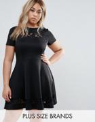 Club L Plus Lace Insert Skater Dress - Black