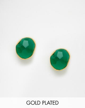 Taara Jewelry 22k Gold Plated Earrings - Green Onyx